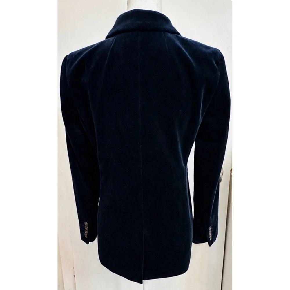J Crew Navy Velvet Blazer Petite 2 One Button Dark Academia Quiet Luxury VTG Y2K